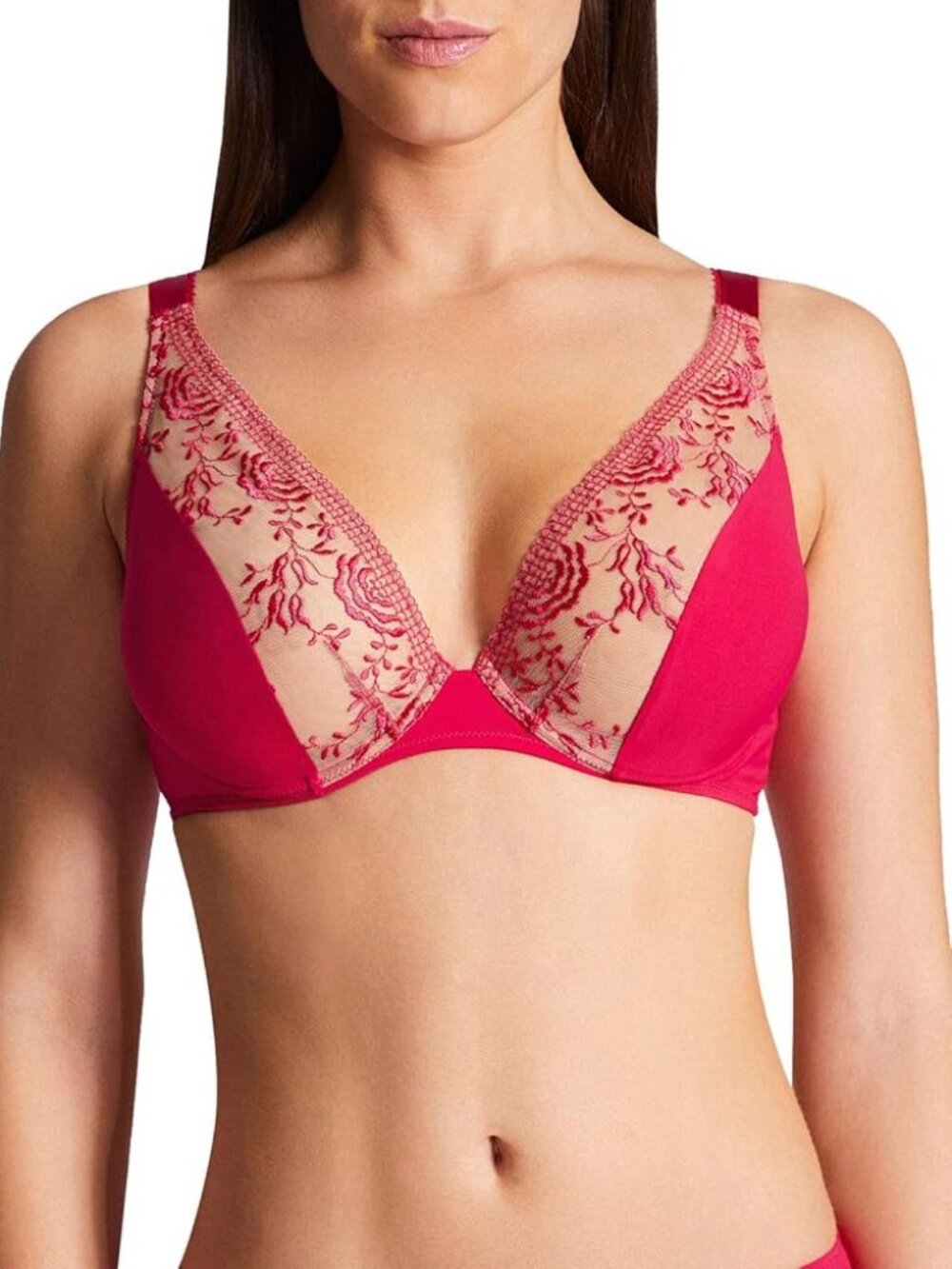 AUBADE Fleur de Passion Comfort Plunge Bra in Amaryllis Size 34D NWT